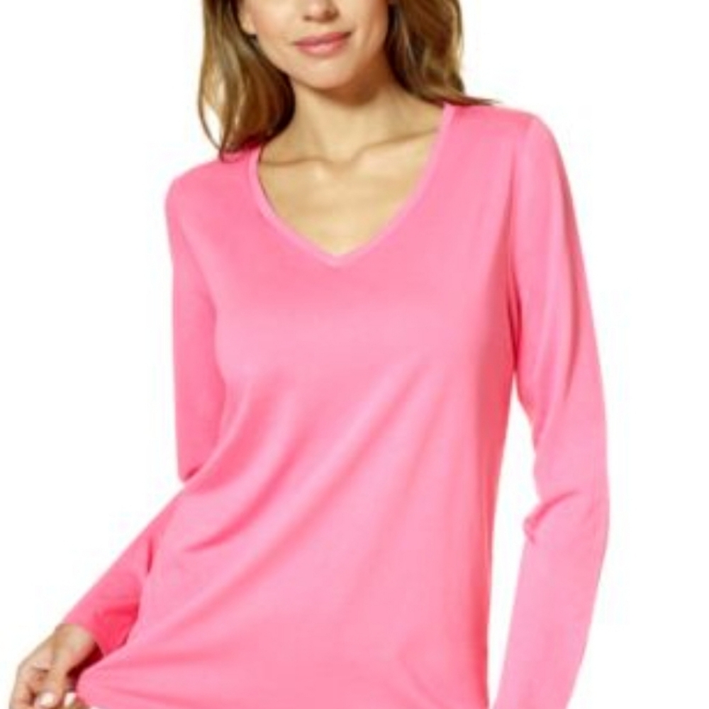HUE Soft Pink V-Neck Knit Top